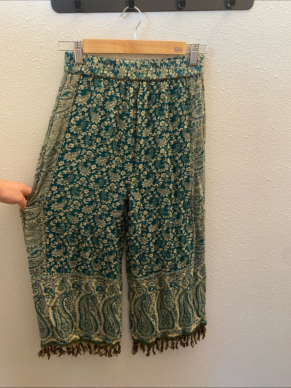 EARTHBOUND Teal and Cream Paisley Wide-Leg Pants